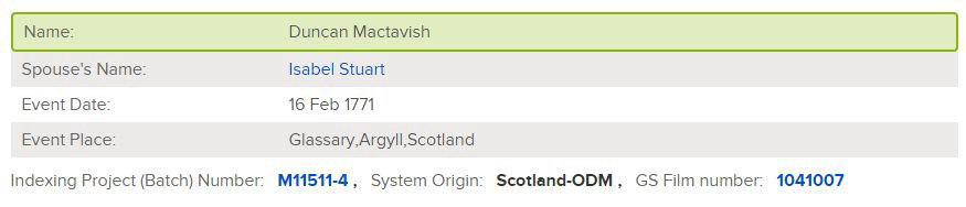 1771 marriage duncan mctavish and isobel stuart