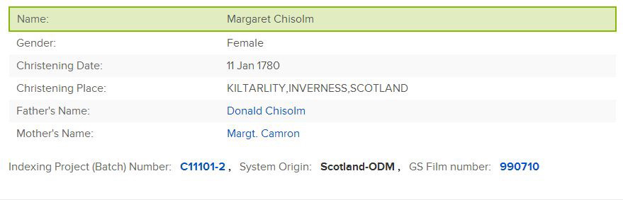 1780 christening margaret chisholm