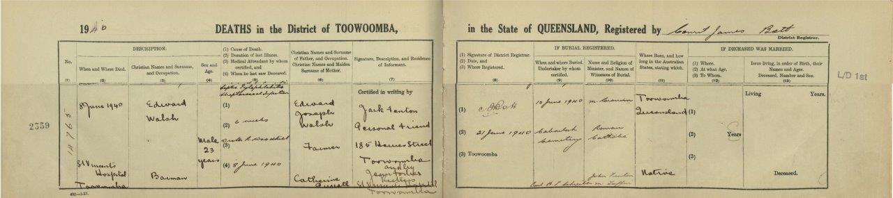 1940 - Death - WALSH Edward 12.06.1916