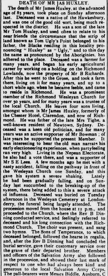 DEATH OF MR JAMES HUXLEY - 18 August 1894