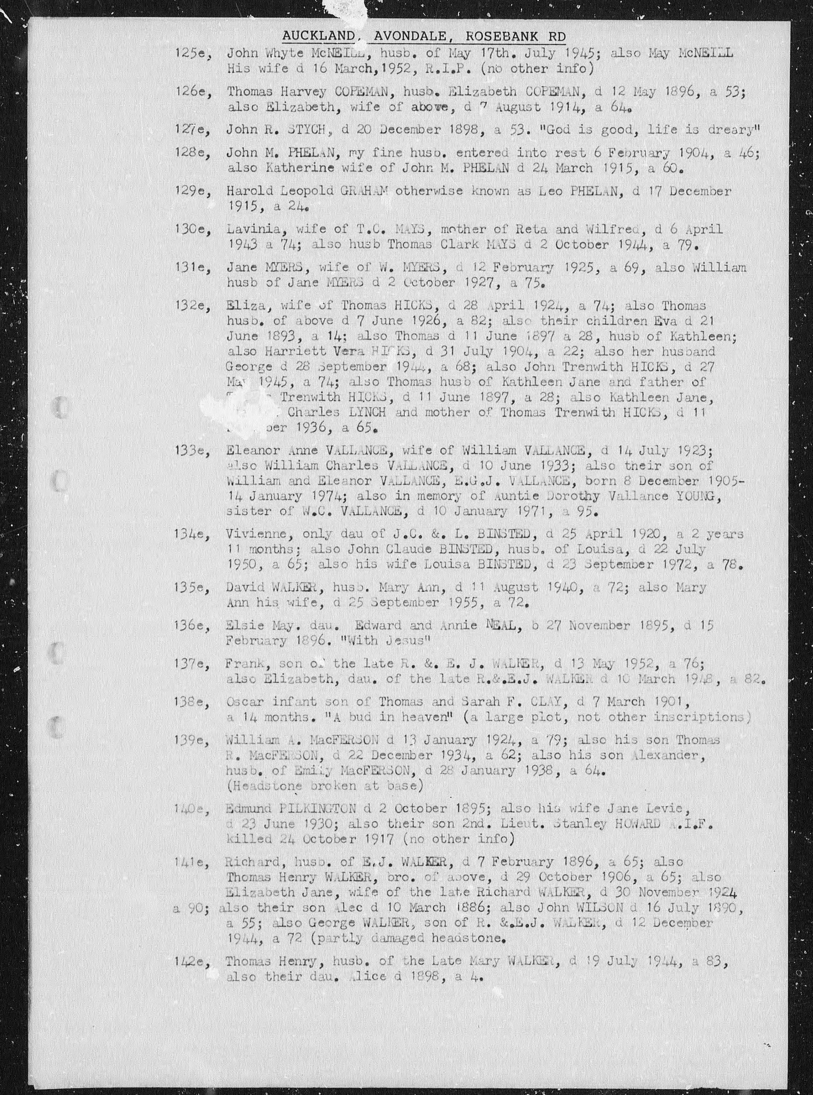 New Zealand, Cemetery Records, 1800-2007